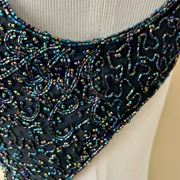 Vintage 90's Cache Black Silk Beaded Sequin Halter Gown Maxi Dress Size Large - Picture 12 of 16